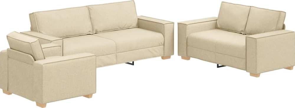 Sofa 3 vnt. Kreminė Lino mišinio audinys