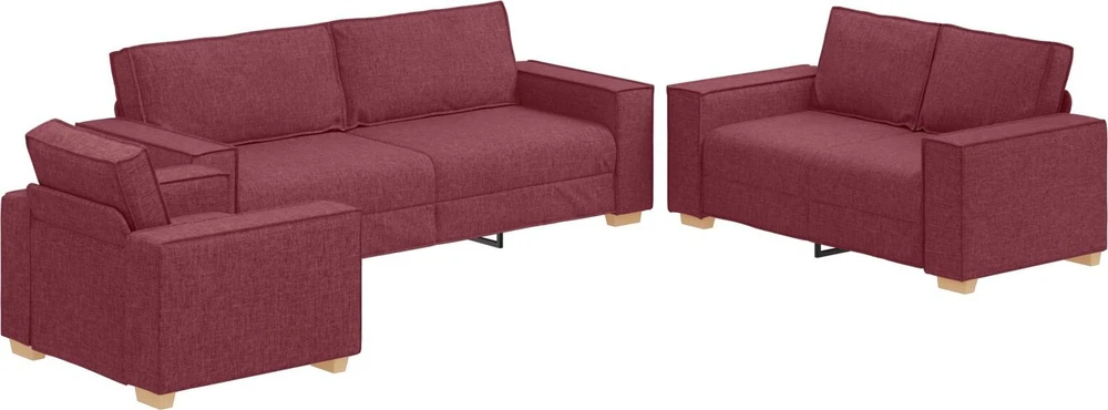 Sofa 3 vnt. Vyno raudona Lino mišinio audinys
