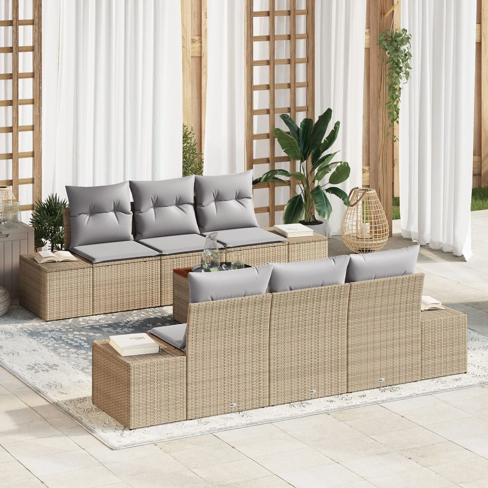 Sodo Sofų Rinkinys 7 vnt. Bežinė ir šviesiai pilka poliratanas