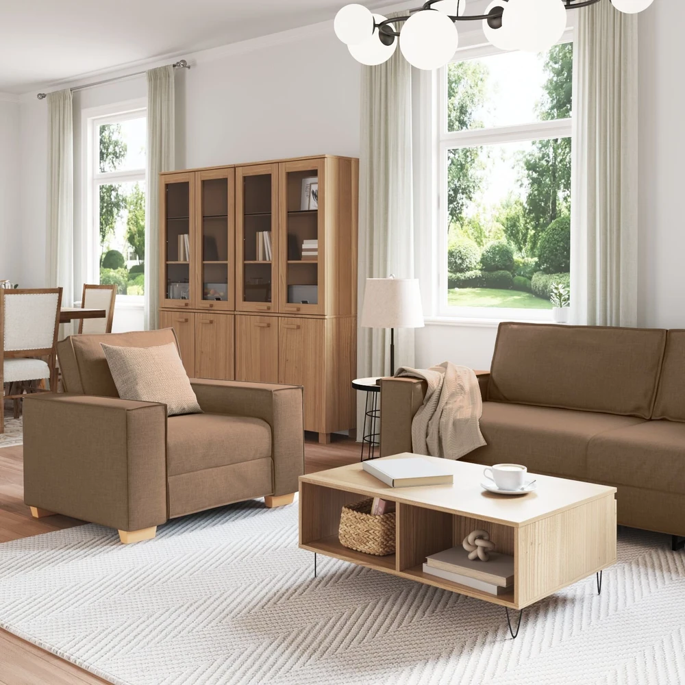 Sofa 3 vnt. Ruda Lino mišinio audinys