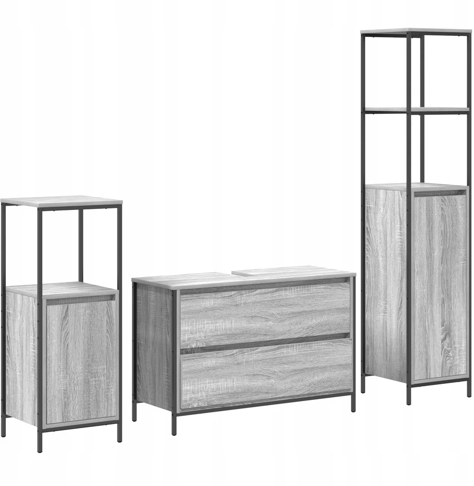 Vonios baldų rinkinys 3 vnt. Pilkas Sonoma 90 x 34,5 x 60 cm