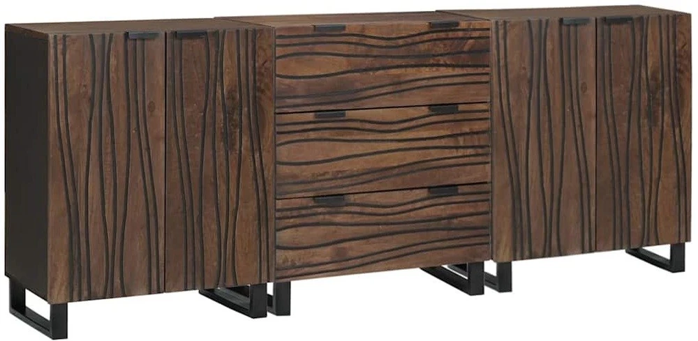 Šoninė spintelė 3 vnt. Ruda 180 x 33 x 75 cm Kietas mango medis