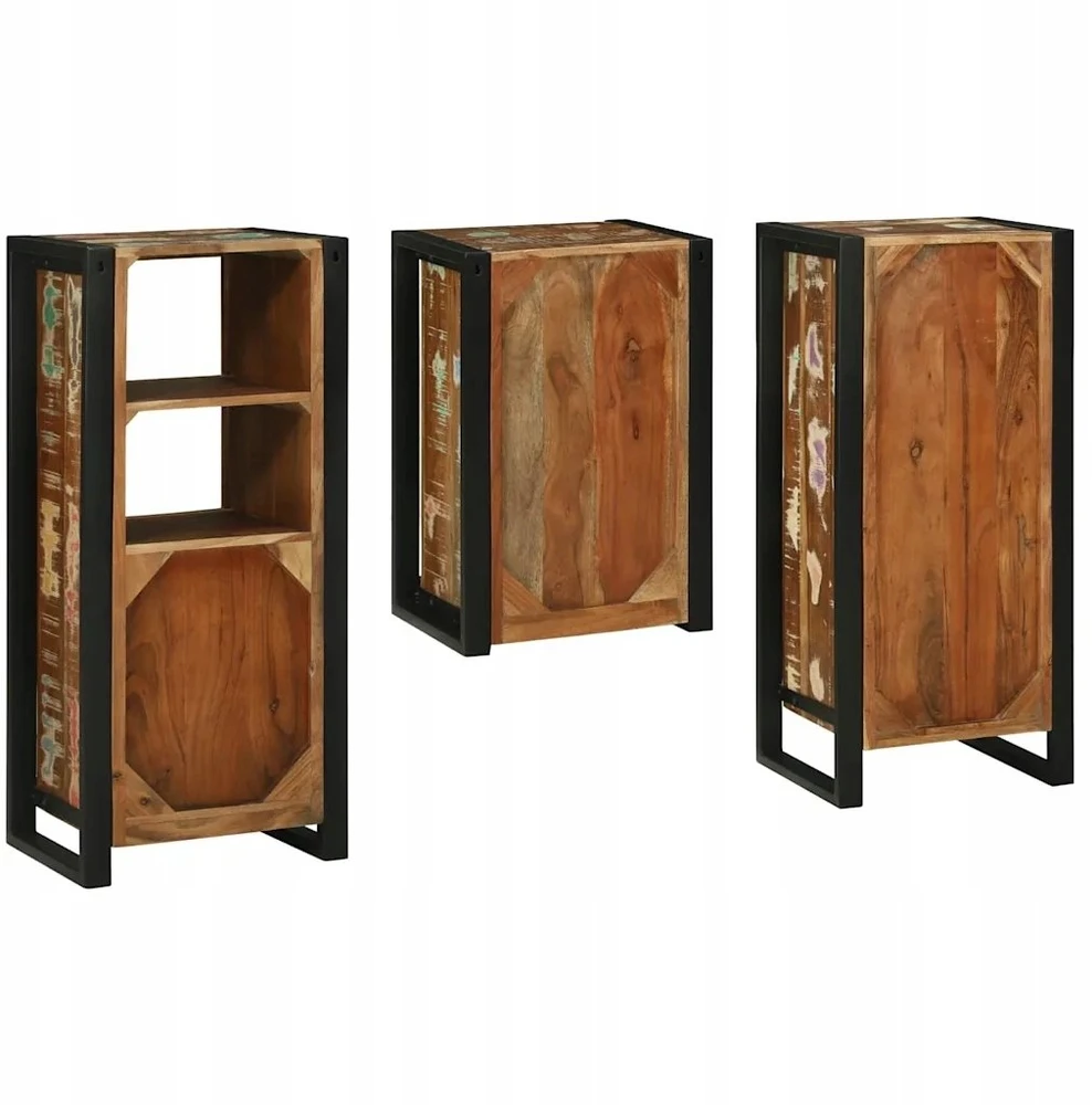 Vonios baldų rinkinys su lentyna 3 pcs Kieta atnaujinta mediena