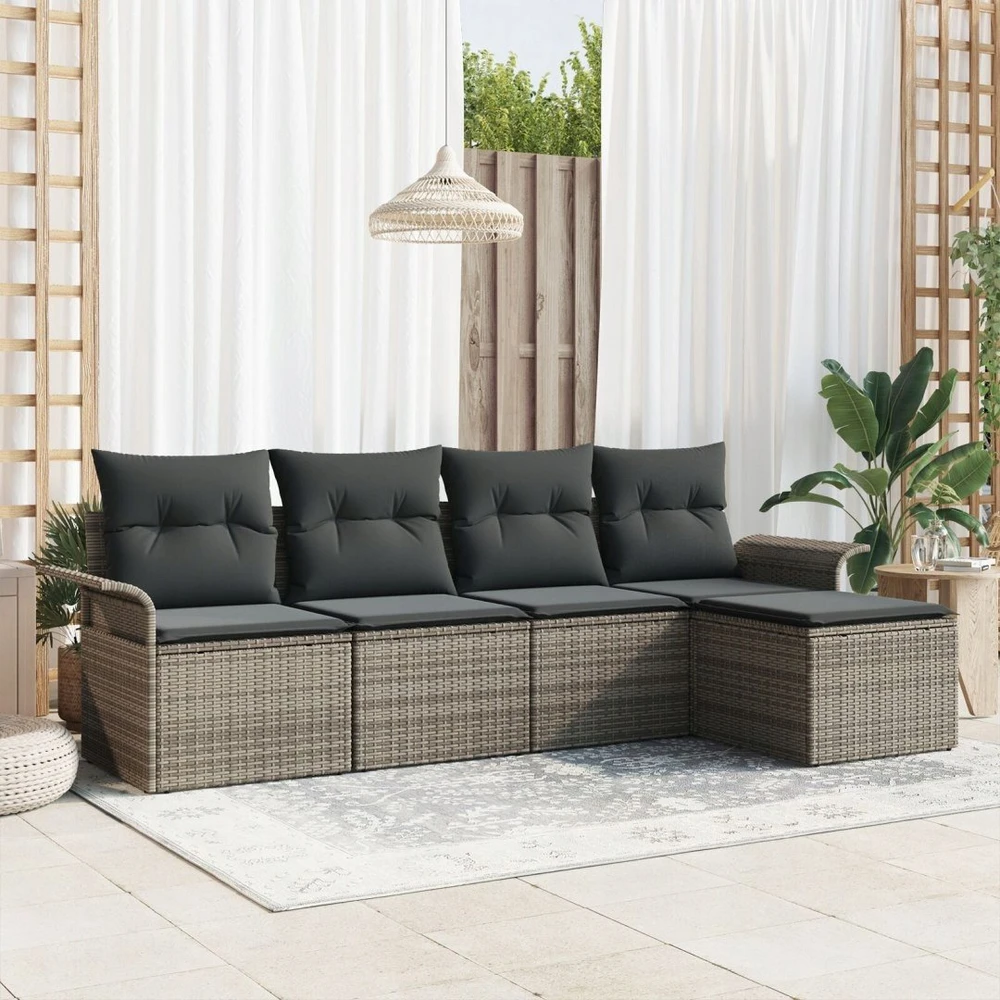 Lauko sofa 5 vnt. Pilka poliratanas