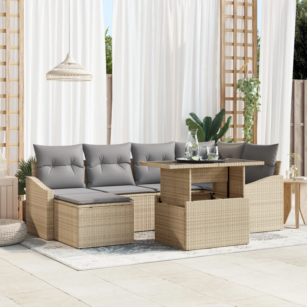 Sodo Sofų Rinkinys 7 vnt. Bežinė ir šviesiai pilka