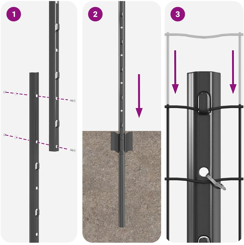 Euro tvoros su stulpu 10 x 1,2 m PVC dengtas plienas Pilka