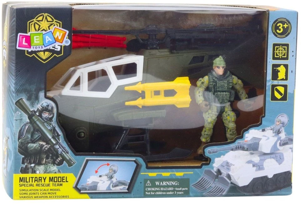 Lean Toys Karinis sraigtasparnis su kareivio figura