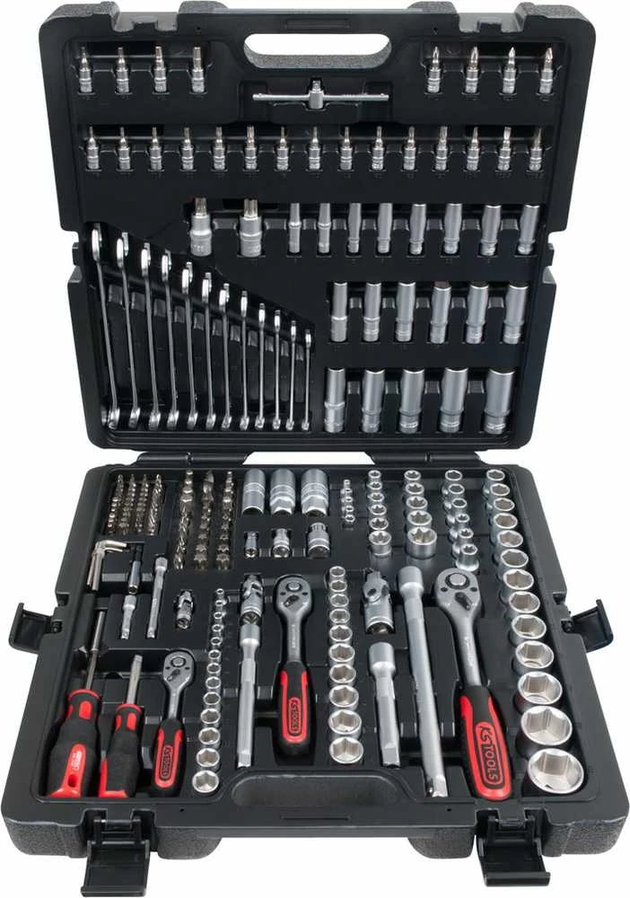 Raktų, terkšlių ir galvučių rinkinys KS TOOLS 1/4"+3/8"+1/2", 216 dalių
