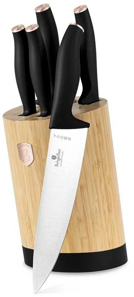 Rinkinys NOŻY W BLOKU BAMBUSOWYM 6-ELE BERLINGER HAUS Juodas ROSE BH-2752