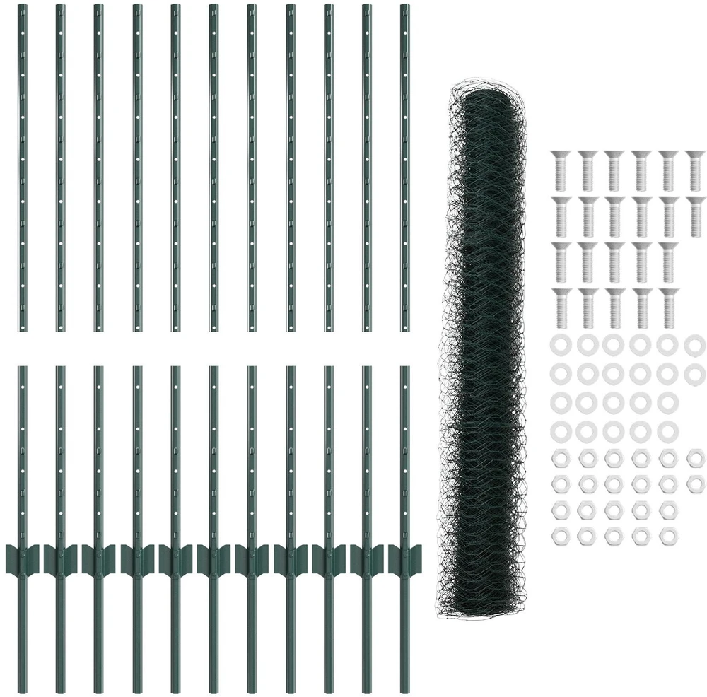 Hexagonal Fence with Post 25 x 1 m PVC dengtas plienas Žalia