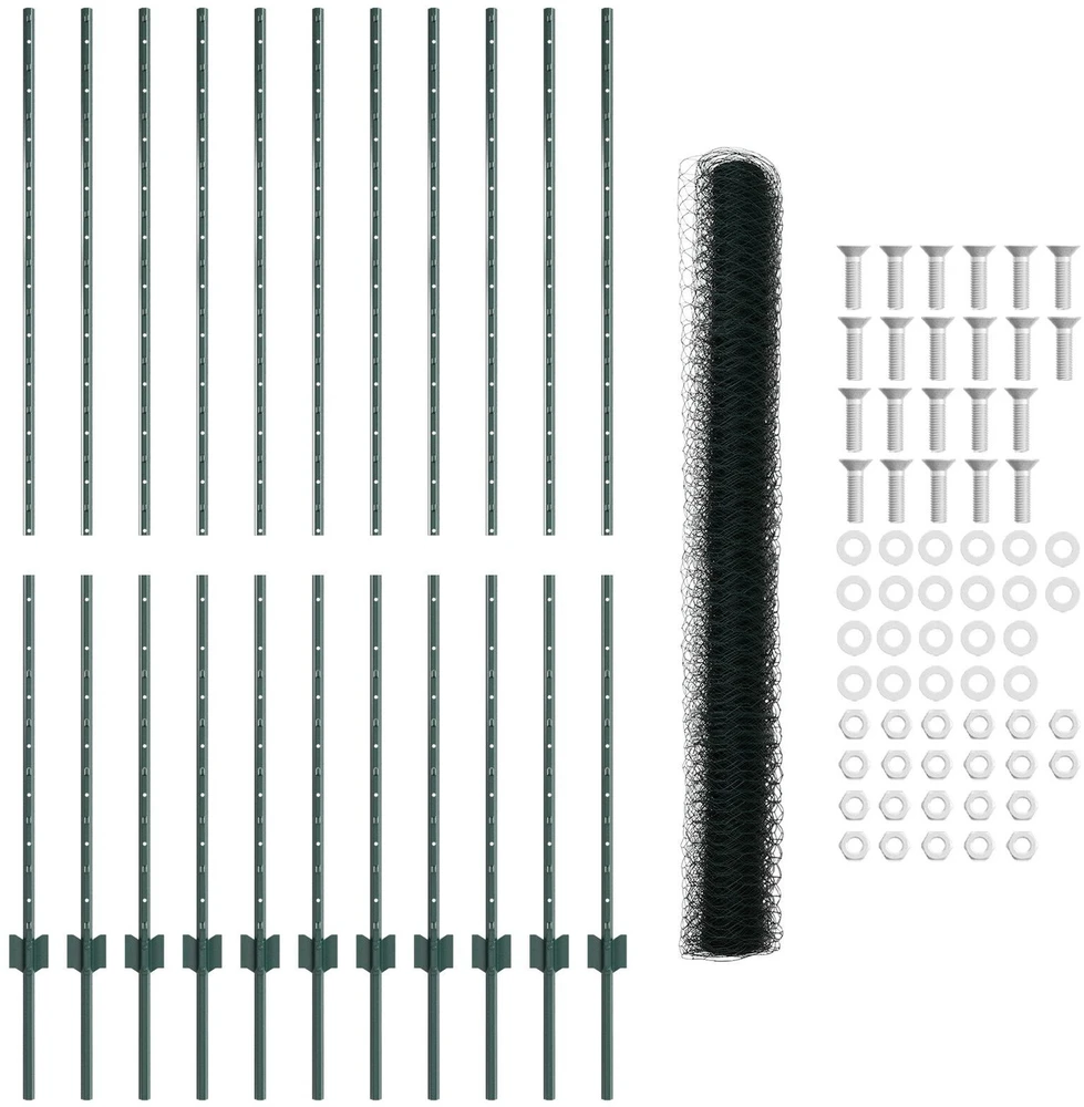 Hexagonal Fence with Post 25 x 1,5 m PVC dengtas plienas Žalia