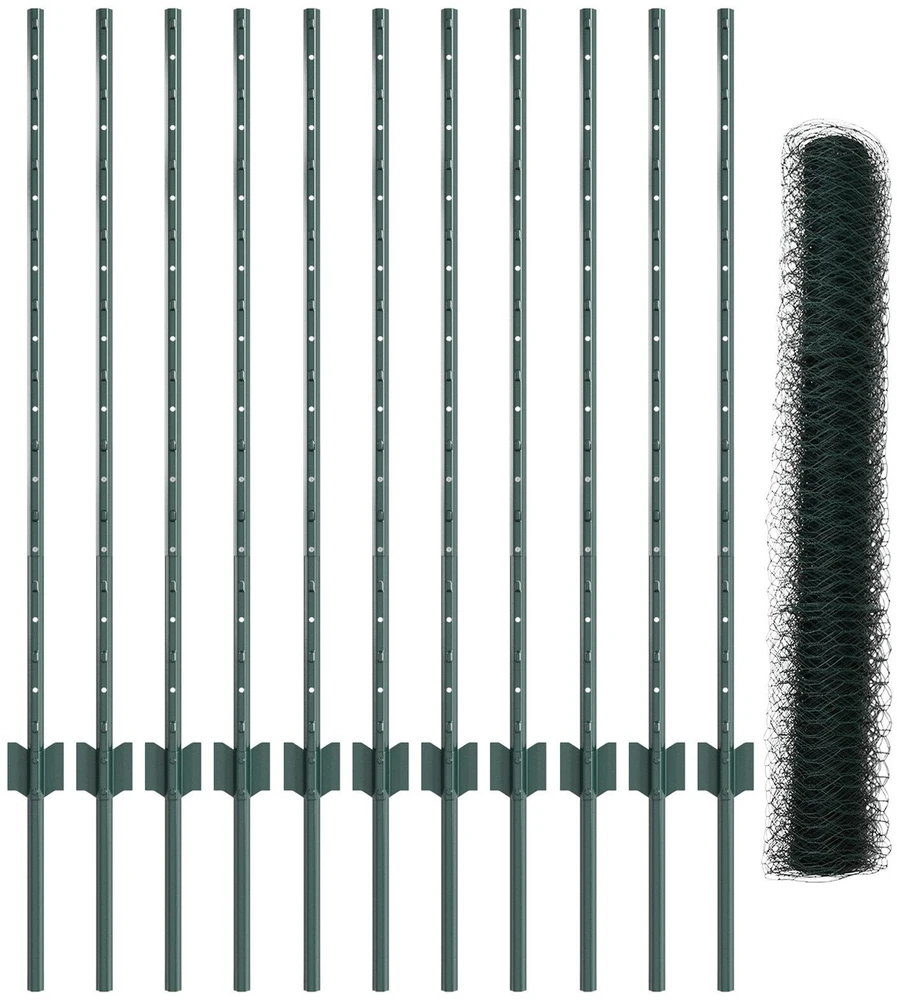 Hexagonal Fence with Post 25 x 1 m PVC dengtas plienas Žalia