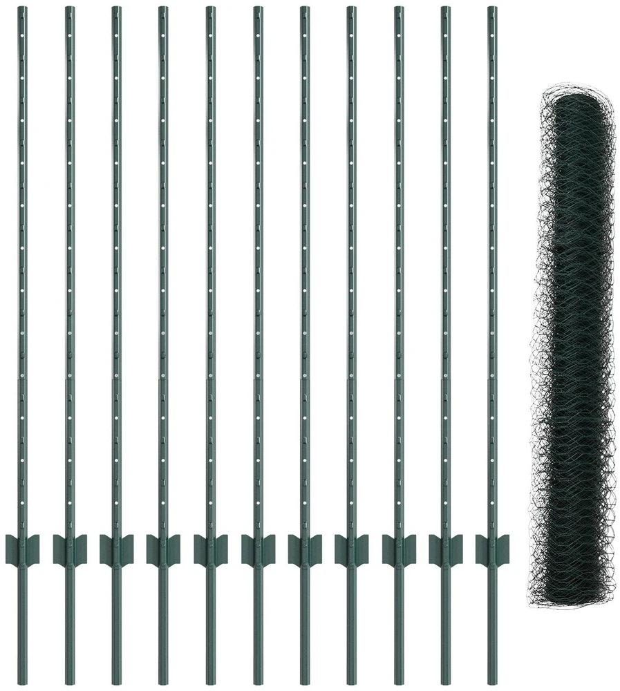 Hexagonal Fence with Post 25 x 1,2 m PVC dengtas plienas Žalia