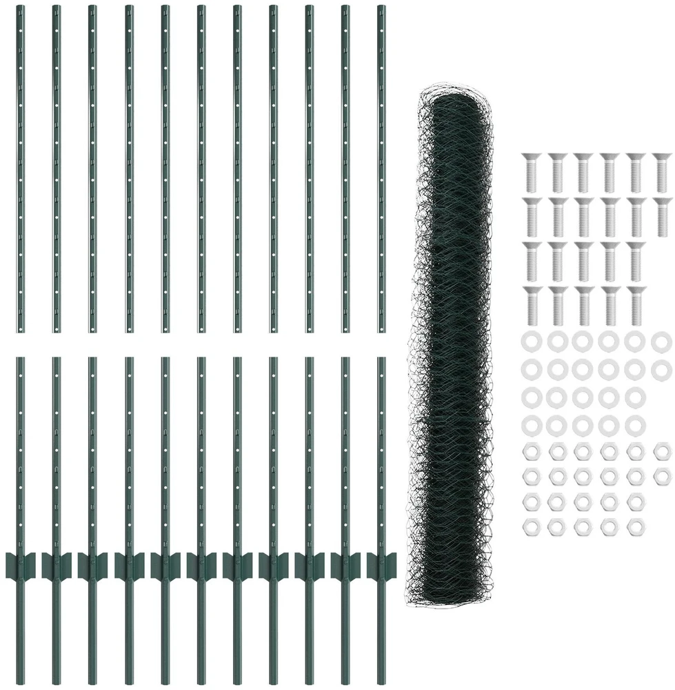 Hexagonal Fence with Post 25 x 1,2 m PVC dengtas plienas Žalia