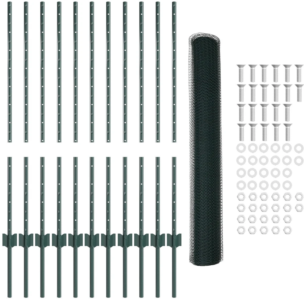 Hexagonal Fence with Post 25 x 1 m PVC dengtas plienas Žalia