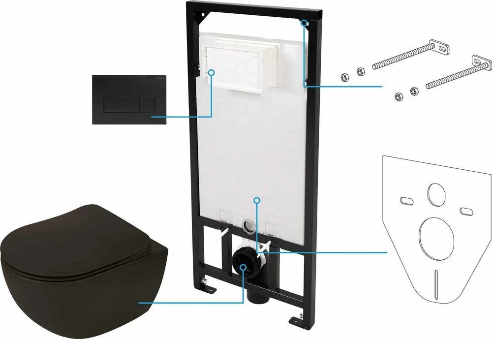 Potinkinis WC komplektas Deante Peonia 6in1, CDENDZPW, Nero
