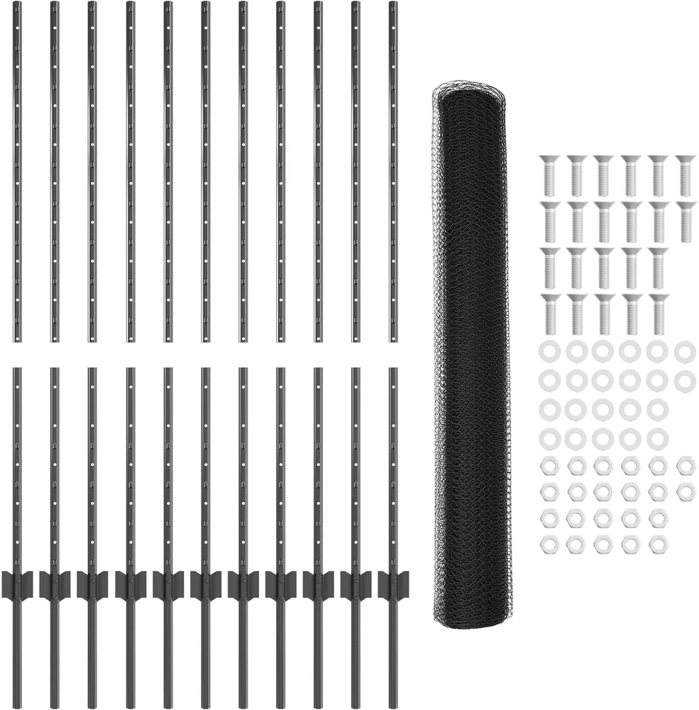 Hexagonal Fence with Post 25 x 1,2 m PVC dengtas plienas Pilka