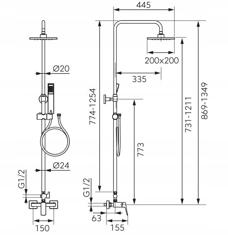 Ferro dušo rinkinys NP81-BVI7UVL-GM / FERRO / VITTO VERDELINE / LIETUS DUŠO GALVUTĖS RINKINYS SU BATERIJOMIS BVI7UVL, GUN METAL /