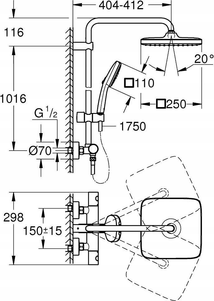 Grohe Termostatinė dušo sistema Tempesta Cosmo 250, 26689001