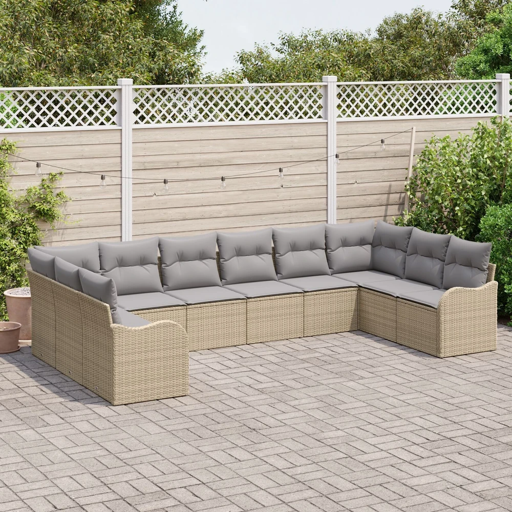 Lauko baldų komplektas Sodo Sofų Rinkinys Smėlio 344 x 177,5 x 85 cm poliratanas