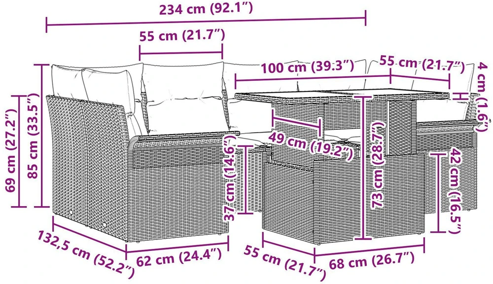 Lauko baldų komplektas Sodo Sofų Rinkinys 7 vnt. Smėlio [Sintetinė]: Poli ratanas
