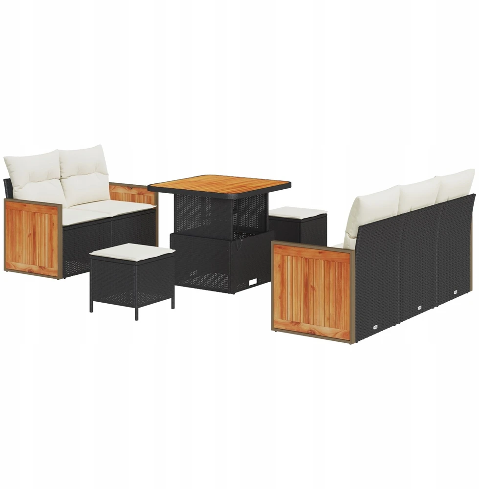 Sodo Sofų Rinkinys 8 pcs 7-Seater Juoda ir kreminė