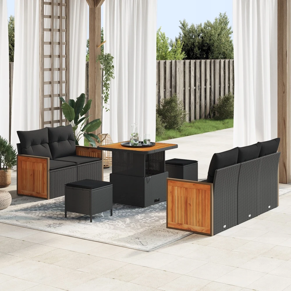 Sodo Sofų Rinkinys 8 pcs 7-Seater Juoda