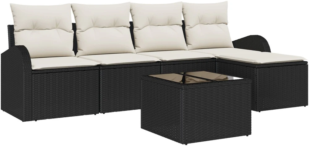Lauko baldų komplektas Sodo Sofų Rinkinys su pagalve 6 pcs Juoda Poli ratanas