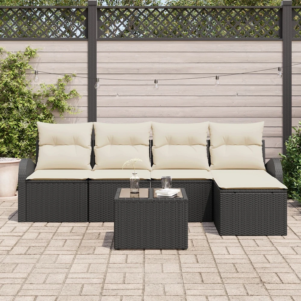 Lauko baldų komplektas Sodo Sofų Rinkinys su pagalve 6 pcs Juoda Poli ratanas