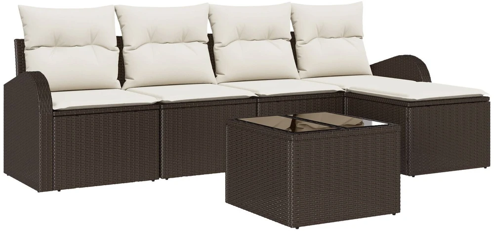 Sodo Sofų Rinkinys su pagalve 6 pcs Ruda Poli ratanas