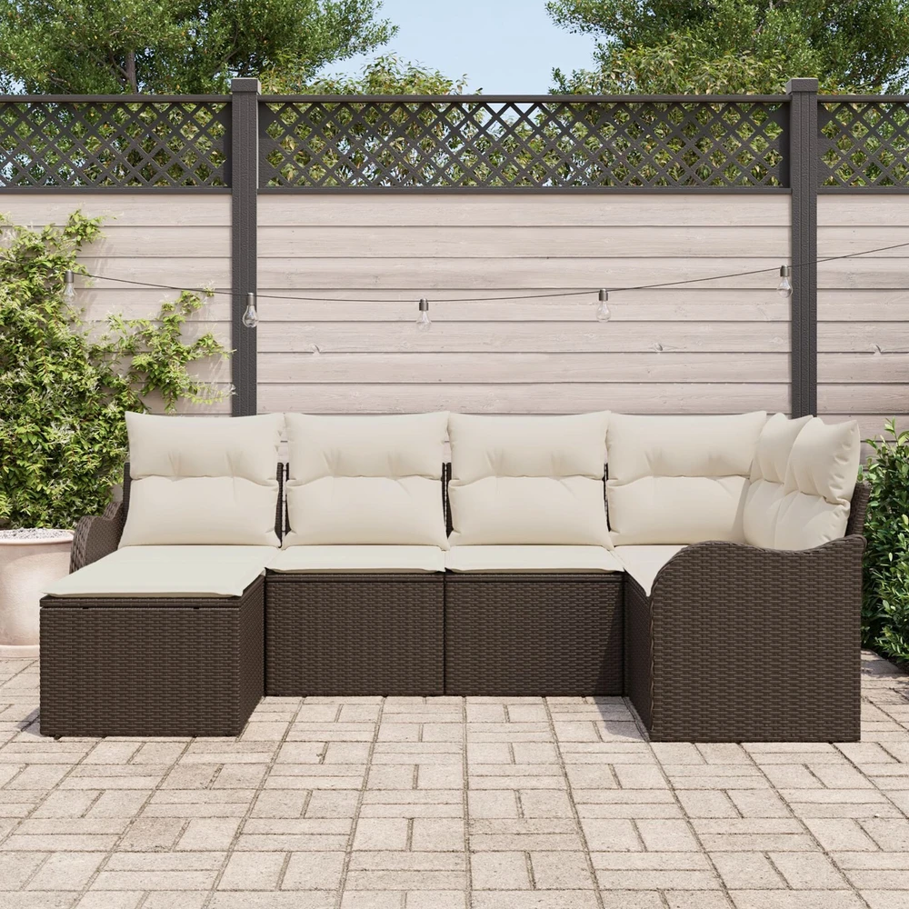 Lauko baldų komplektas Sodo Sofų Rinkinys su pagalve 6 pcs Ruda Poli ratanas
