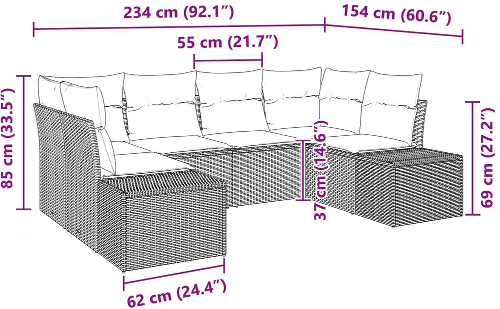Sodo Sofų Rinkinys 6 vnt. Ruda poliratanas