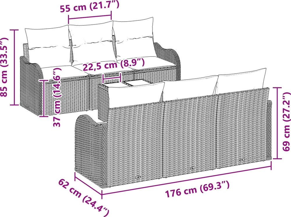 Sodo Sofų Rinkinys Ruda 55 x 55 x 37 cm poliratanas