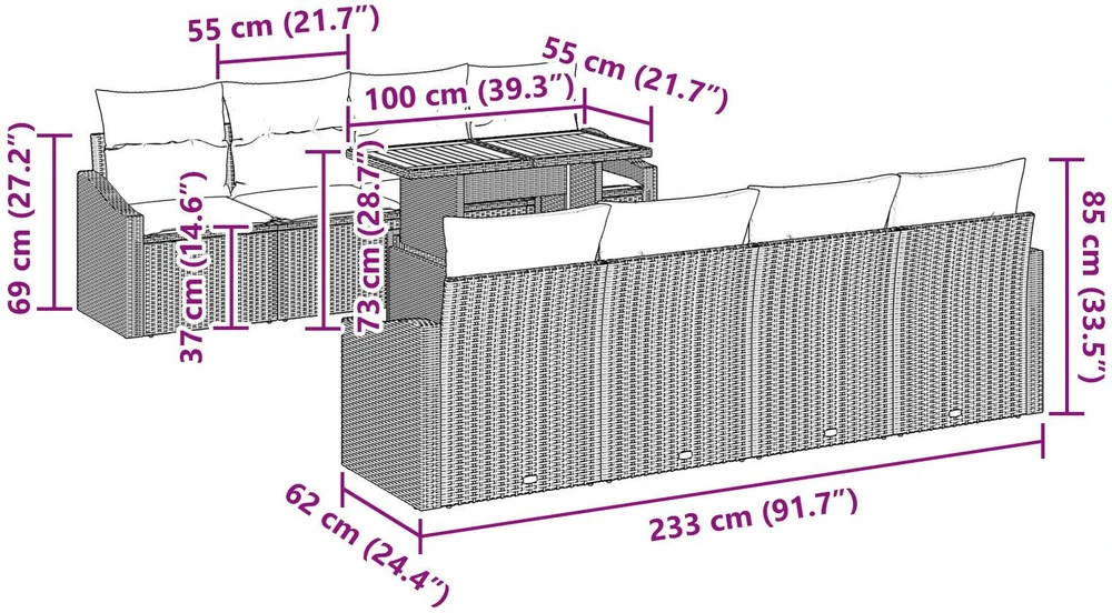 Sodo Sofų Rinkinys 9 vnt. Juoda ir Ruda