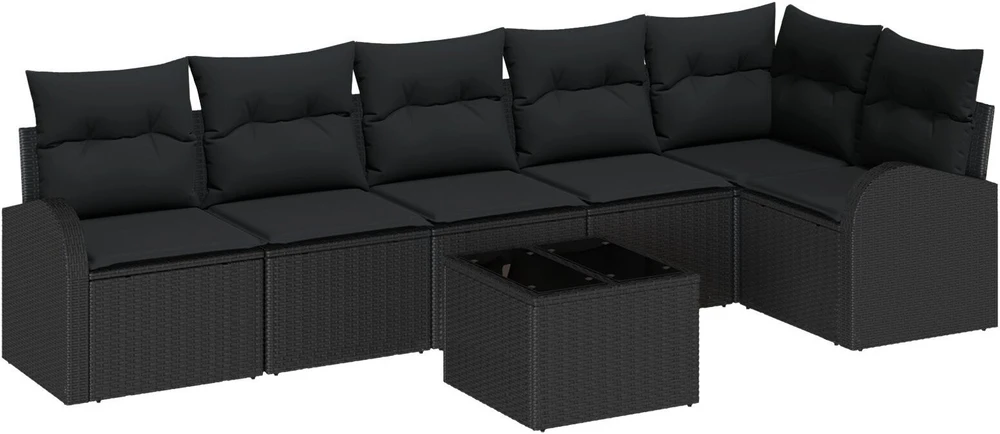 Sodo Sofų Rinkinys su pagalve 7 pcs Juoda Poli ratanas