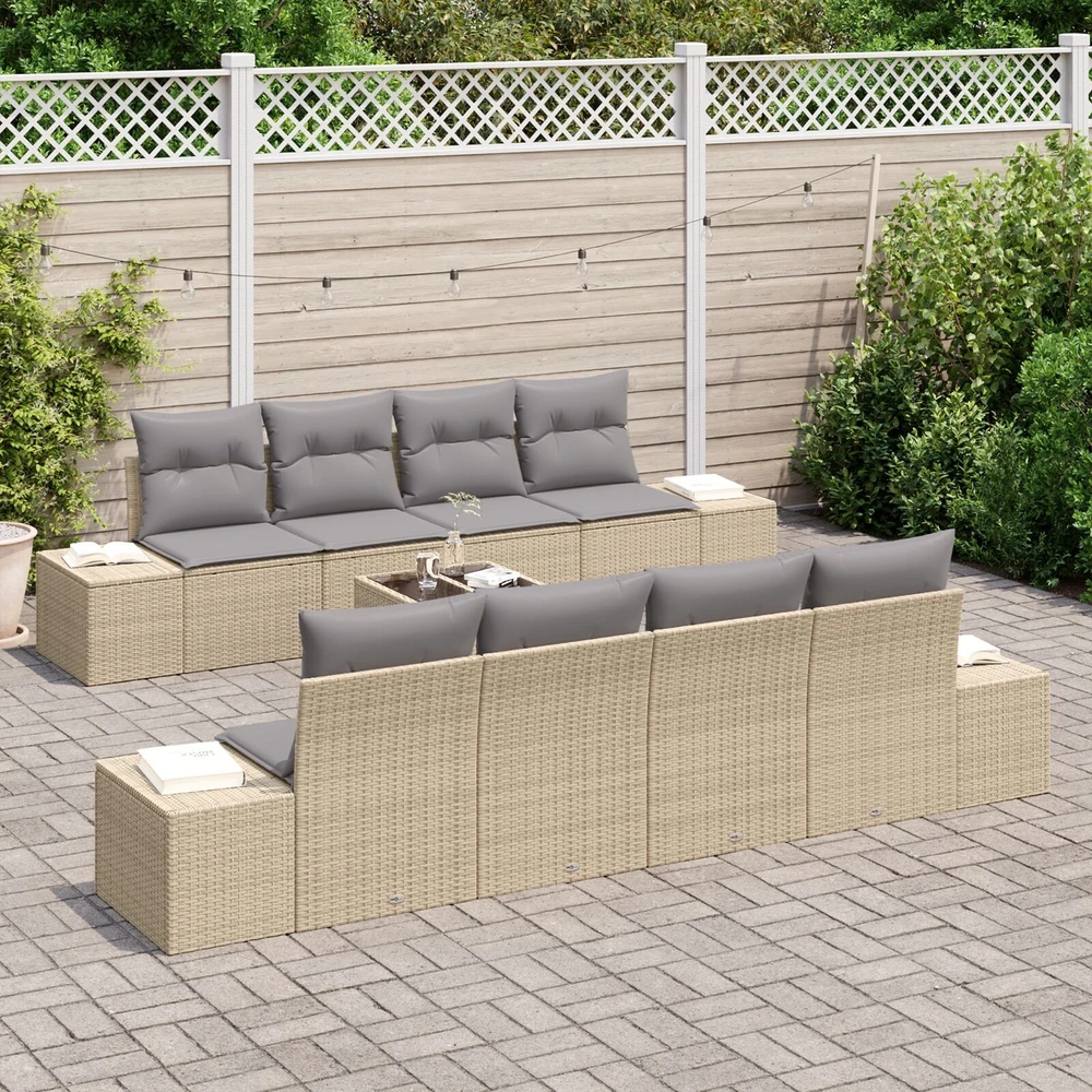 Lauko baldų komplektas Sodo Sofų Rinkinys 8 vnt. Bežinė ir pilka poliratanas