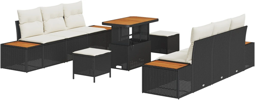 Sodo Sofų Rinkinys 9 pcs Juoda poliratanas