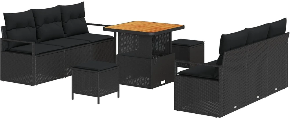 Sodo Sofų Rinkinys su saugykla 9 pcs Juoda Poli ratanas