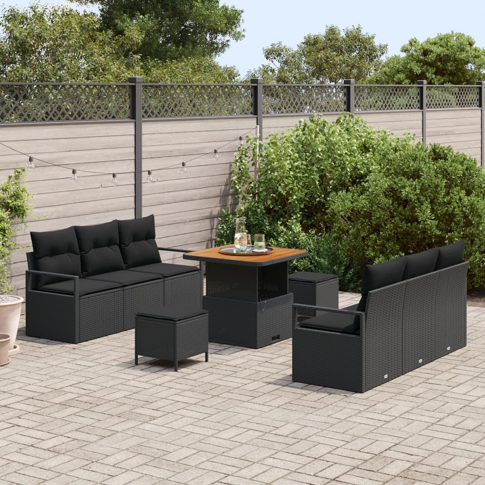 Sodo Sofų Rinkinys su saugykla 9 pcs Juoda Poli ratanas