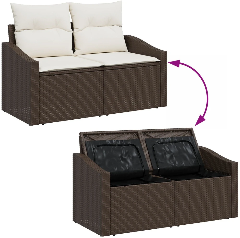 Sofos komplektas 5 vnt. Ruda ir grietinėlė poliratanas