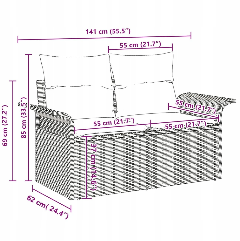 Lauko sofa 6 vnt. Pilka poliratanas