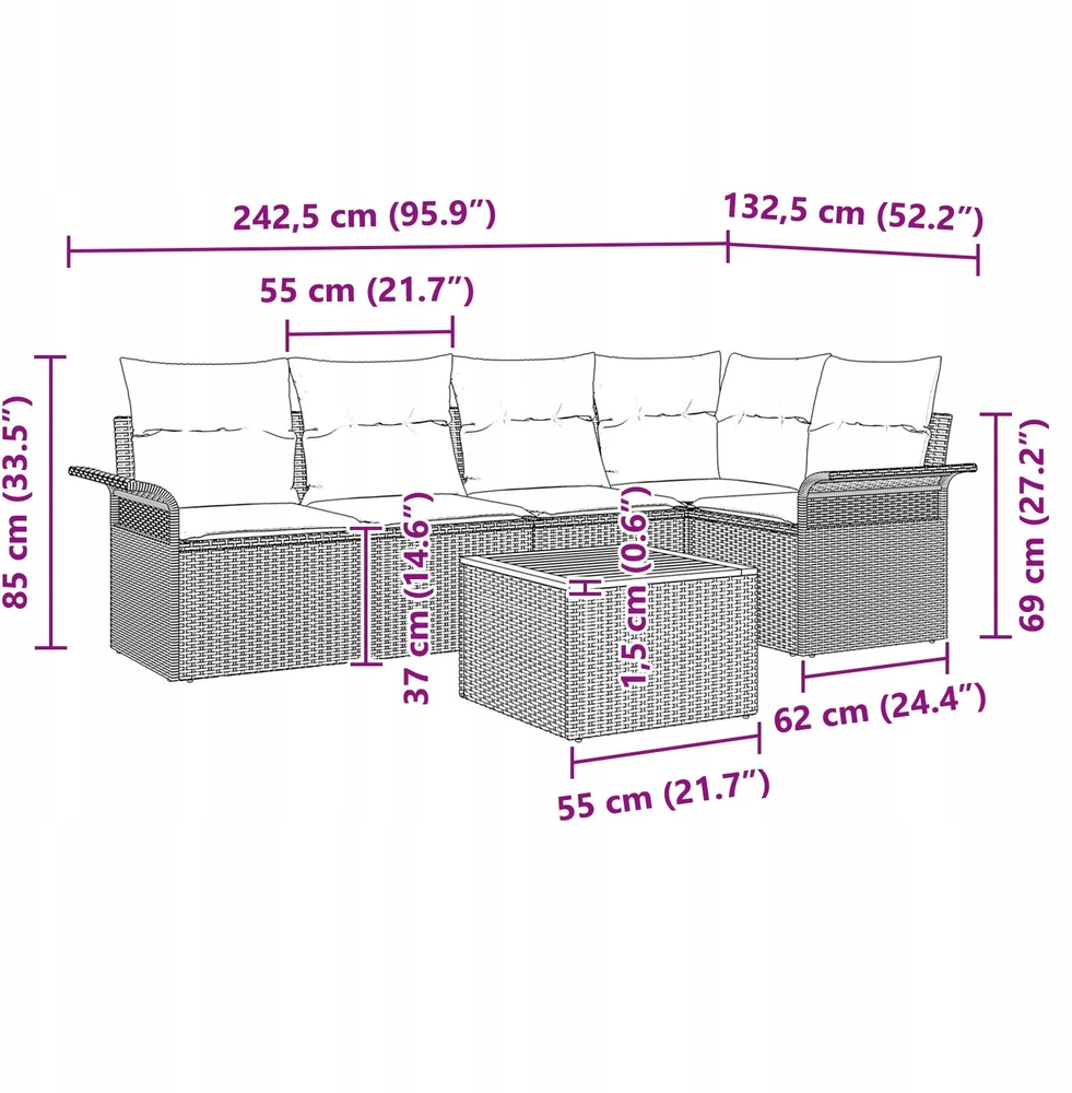 Sofa Sodo Sofų Rinkinys 6 vnt. 5-Vietų skaičius