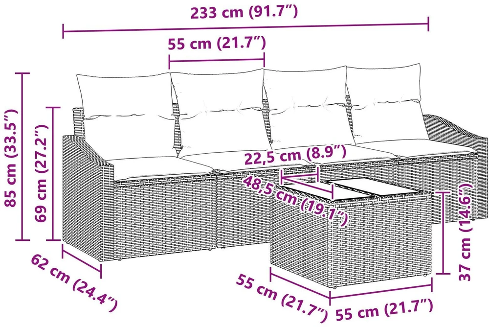 Sofos komplektas 5 vnt. Juoda poliratanas