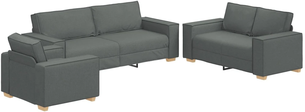 Sofa 3 vnt. Tamsiai pilka Lino mišinio audinys