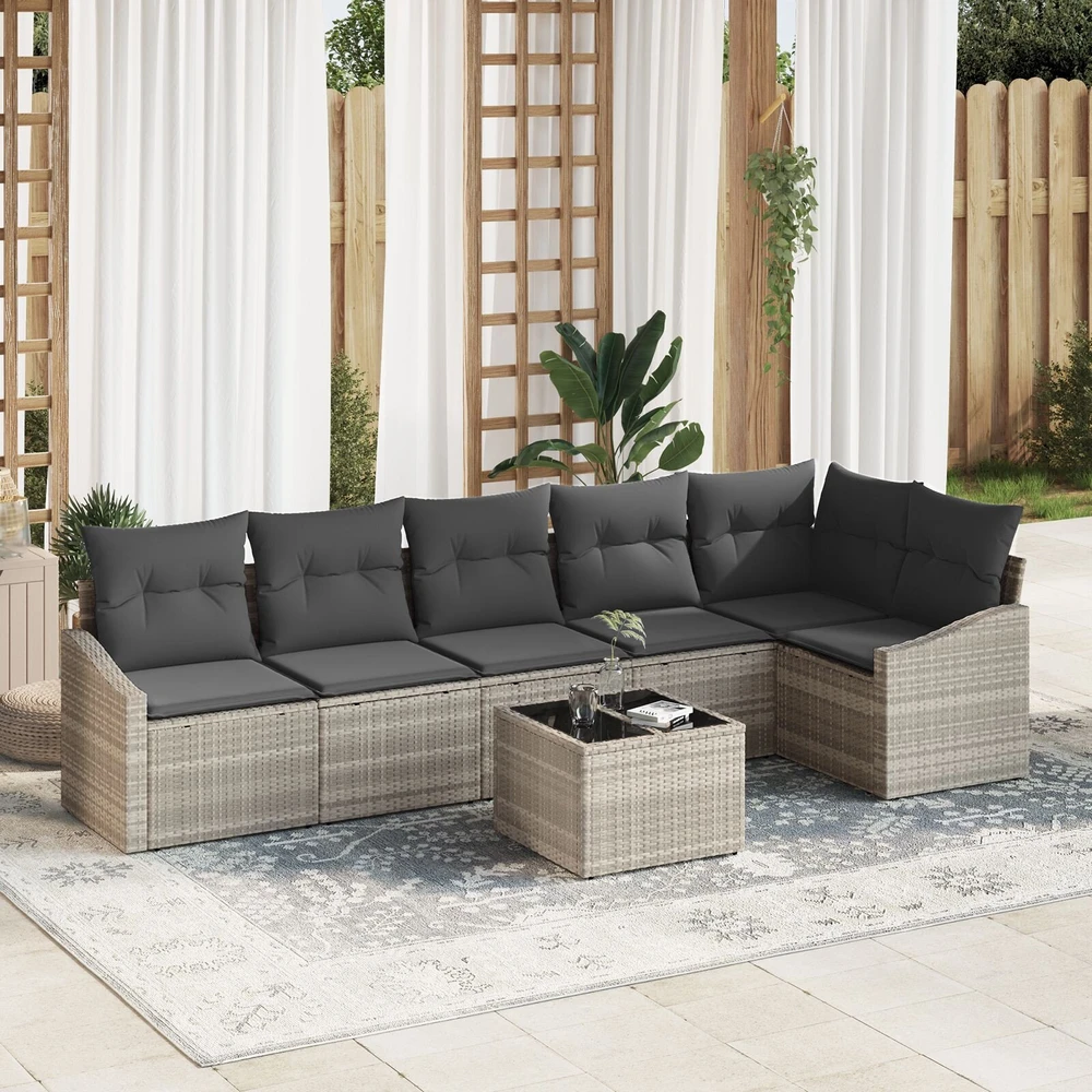 Lauko baldų komplektas Sofos komplektas 7 vnt. Šviesiai pilka poliratanas