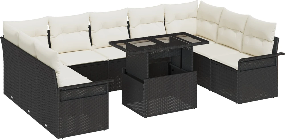 Sofa Sodo Sofų Rinkinys 10 vnt. Juoda Poli ratanas