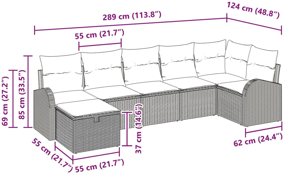 Sofos komplektas 7 vnt. Juoda poliratanas