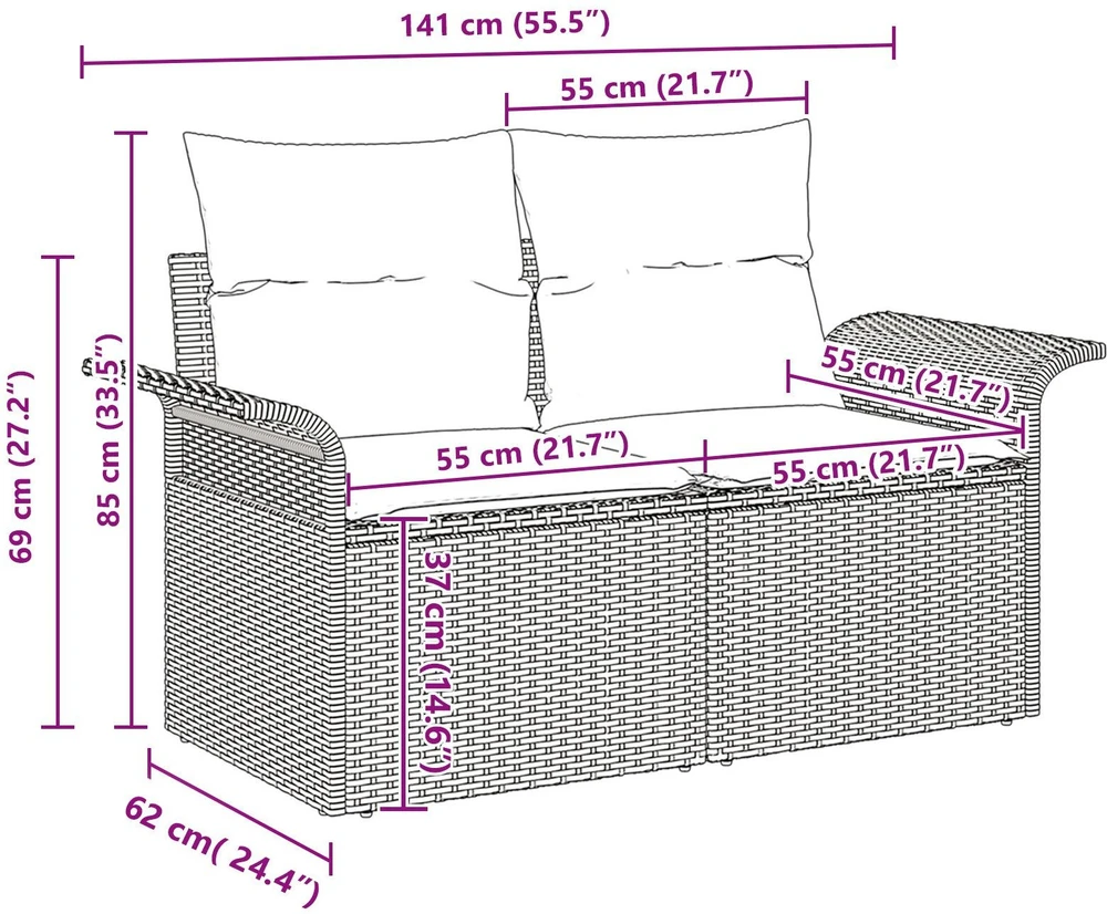 Lauko baldų komplektas Sodo Sofų Rinkinys 7 vnt. Juoda poliratanas