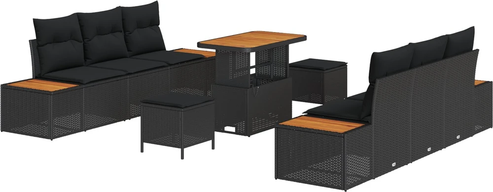 Lauko baldų komplektas Sodo Sofų Rinkinys 9 pcs Juoda poliratanas