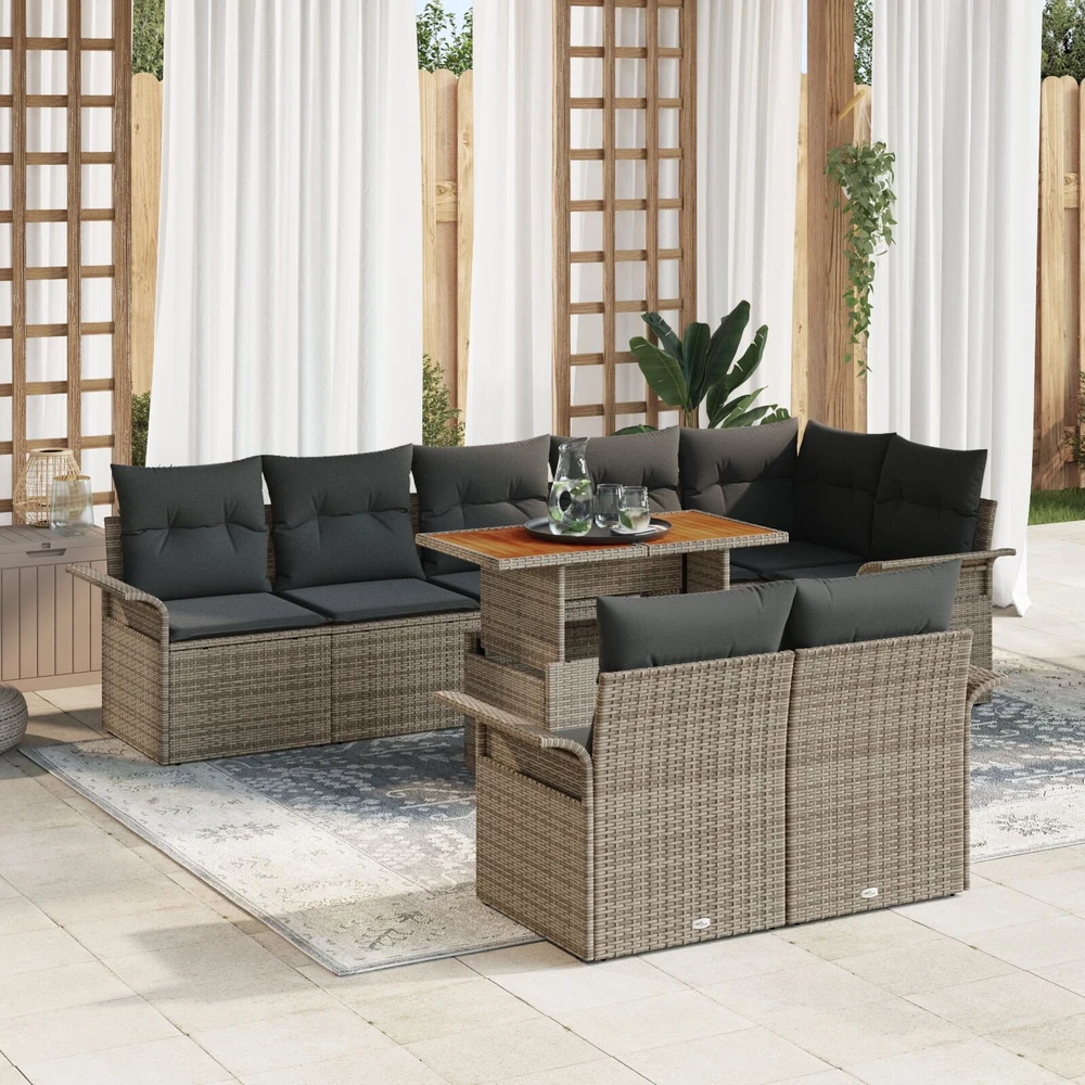 Sodo Sofų Rinkinys 9 vnt. Pilka poliratanas